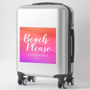 Personalized Beach Pink Orange Ombre Luggage Sticker