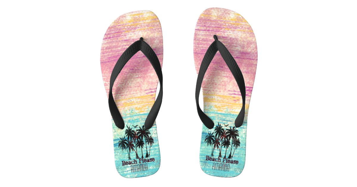 Personalized beach please flip flops | Zazzle