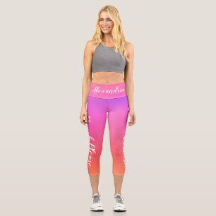 Personalized Beach Please Orange Pink Ombre Capri Leggings