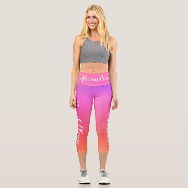 Personalized Beach Please Orange Pink Ombre Capri Leggings (Front)