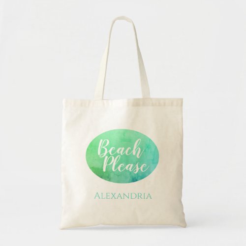 Personalized Beach Please Teal Aqua Ombre Beach Tote Bag
