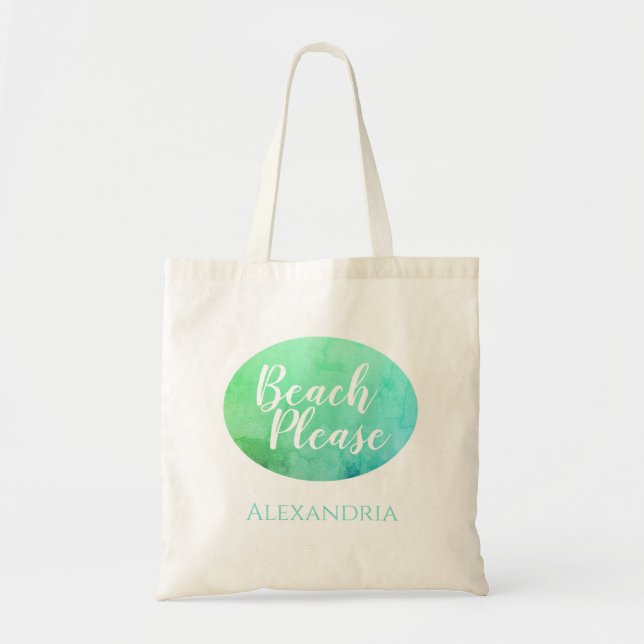 Personalized Beach Please Teal Aqua Ombre Beach Tote Bag (Front)