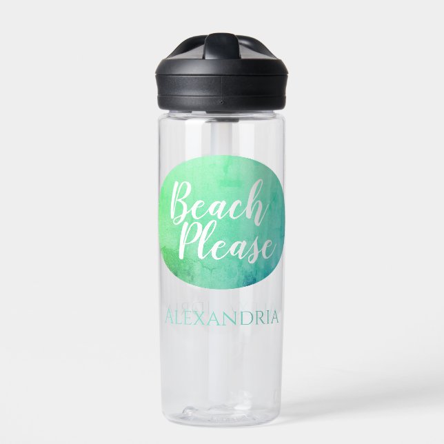 Personalized Beach Please Teal Aqua Water Bottle (Front)