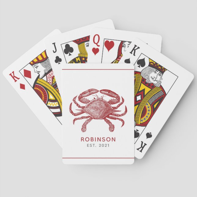 Personalized Beach Red Crab Template Poker Cards (Back)