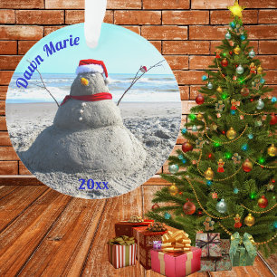 Personalized Beach Sand Santa "Snowman" Ornament