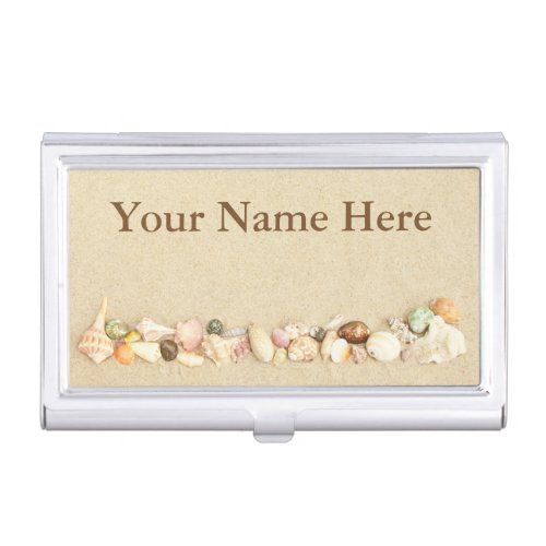 Personalized Beach Sand with Seashells Business Card Case