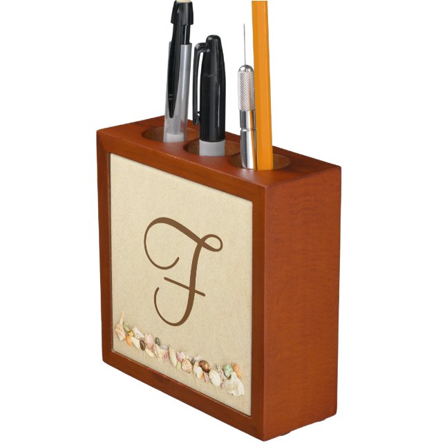 Personalized Beach Sand with Seashells Monogram Desk Organizer (In Situ)