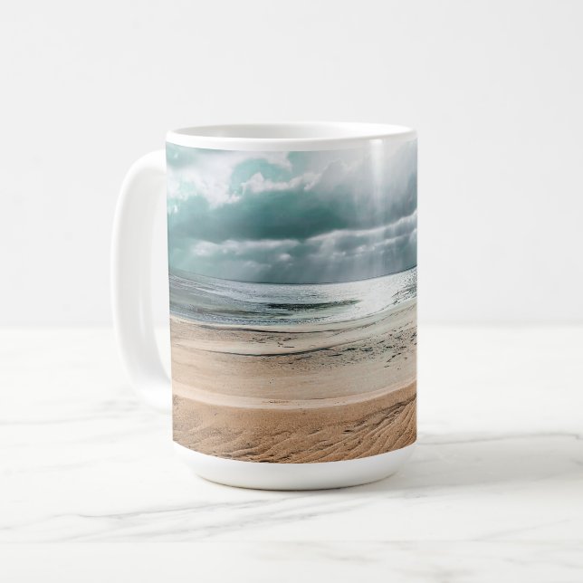 Personalized Beach Scene Clock Coffee Mug (Front Left)