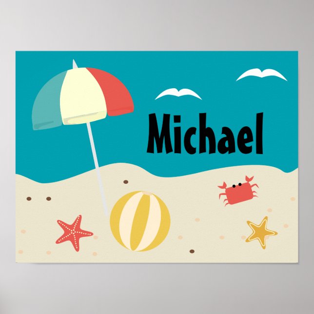 Personalized Beach Scene Kid's Room Poster (Front)