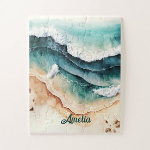 Personalized Beach Sea Waves Coastal Fun Jigsaw Puzzle