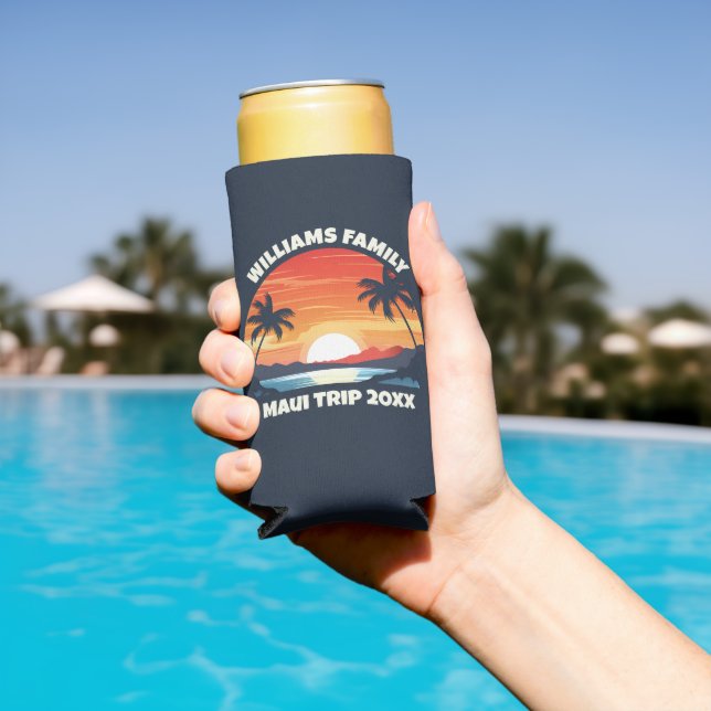 Personalized Beach Sunrise Palm Trees Party Seltzer Can Cooler (In Situ Pool)