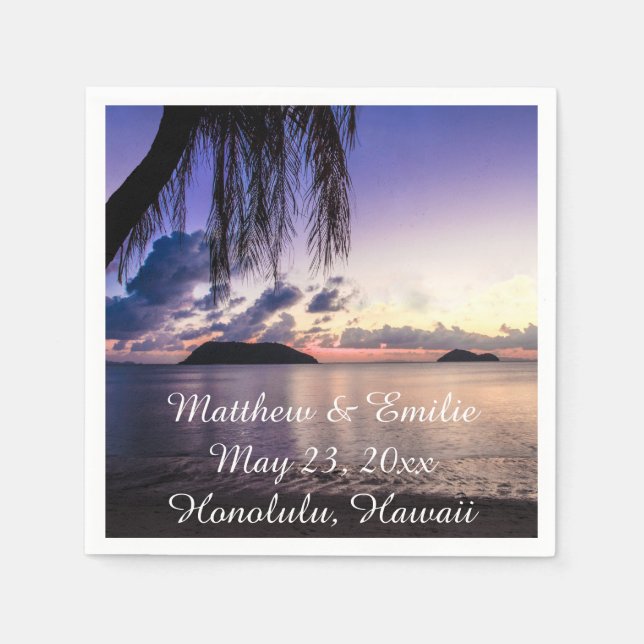 Personalized Beach Sunset Wedding Napkins (Front)