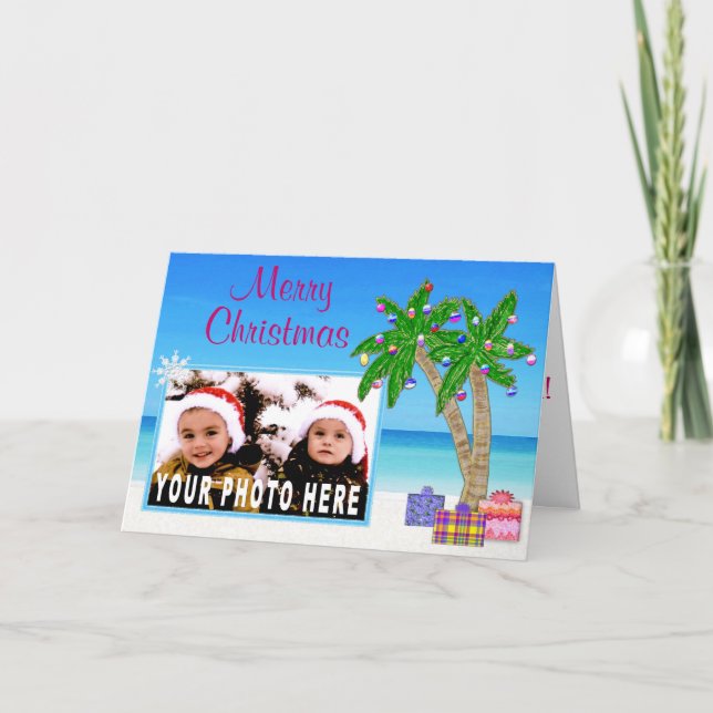 Personalized Beach Themed PHOTO Christmas Cards (Front)