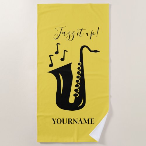 Personalized beach towel gift for saxophone player
