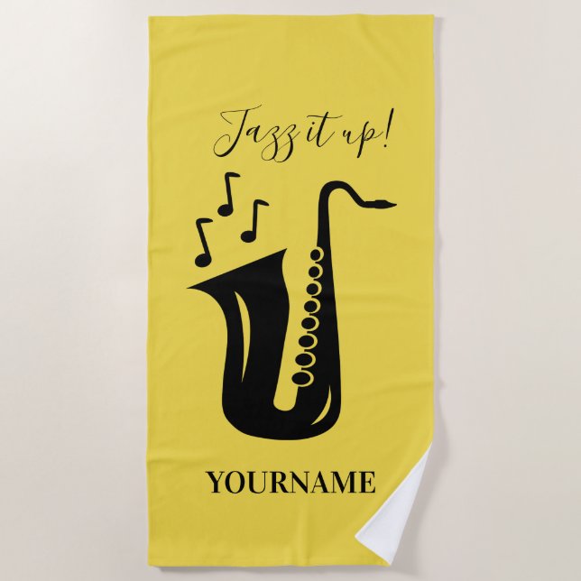 Personalized beach towel gift for saxophone player (Front)
