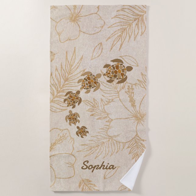 Personalized Beach Towel Name Sea Turtle Hawaii (Front)