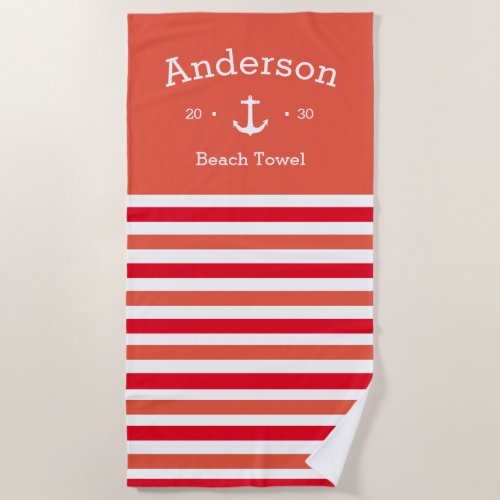 Personalized Beach Towel _ Striped ORed Nautical