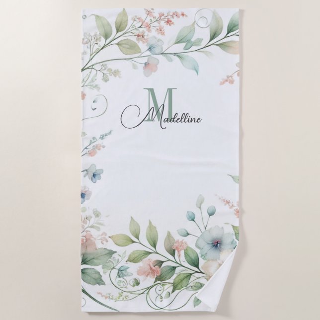 Personalized Beach Towel with Wild Small Flowers (Front)
