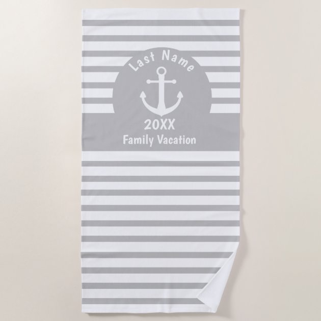 grey and white striped beach towels