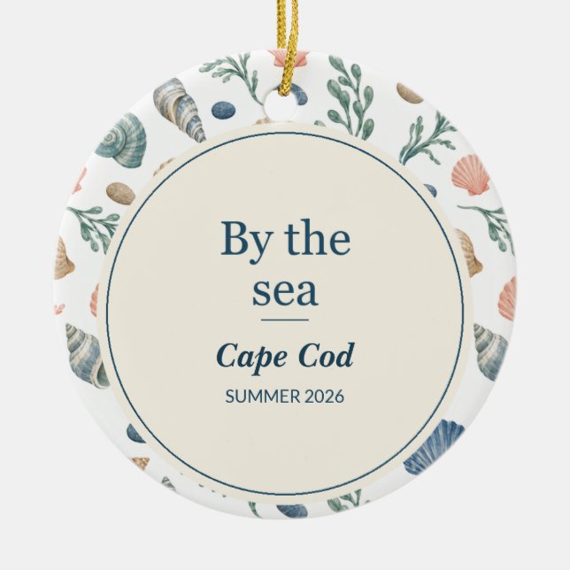 Personalized Beach Vacation Memory Ceramic Ornament (Front)