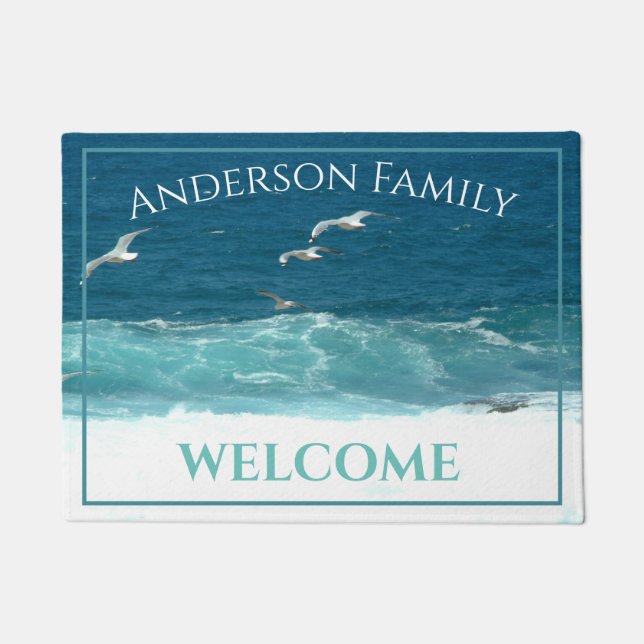 Personalized Beach Vibes Ocean Waves Door Mat (Front)