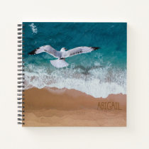 Personalized Beach Vibes Only Waves &amp; Seagull Notebook