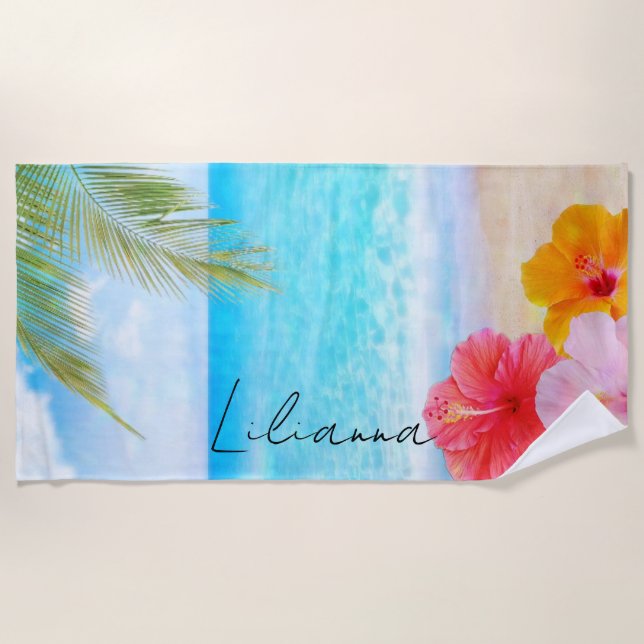 Personalized Beach w/ Hibiscus Towel (Front)