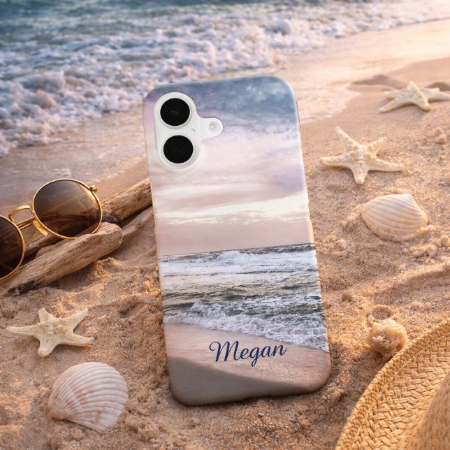 Personalized Beach Waves Photography Add Name Case-Mate iPhone Case (Personalize Your Beach Phone Case with Your Name!)