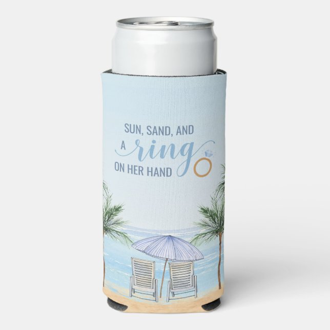 Personalized Beach Wedding Can Cooler (Seltzer Back)