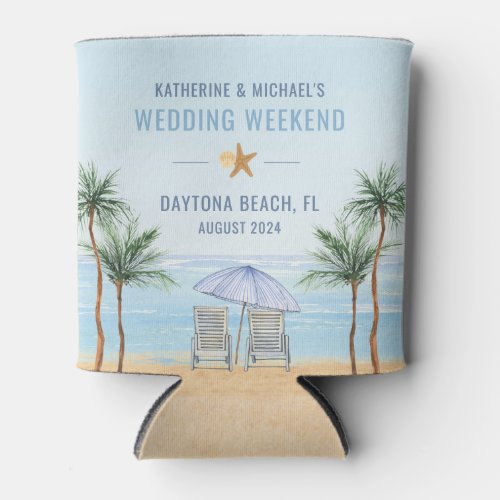 Personalized Beach Wedding Can Cooler