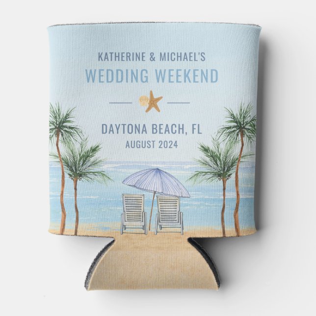 Personalized Beach Wedding Can Cooler (Front)