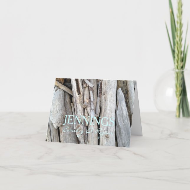 Personalized Beach Wedding Driftwood Thank You Card (Front)