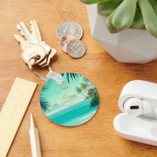 Personalized beach wedding favor keychain