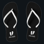 Personalized beach wedding flip flop slippers<br><div class="desc">Personalized beach wedding flip flops for bride and groom or guests. Elegant party favor set with custom last name or monogram and cute heart mini sandals Custom background and strap color for him and her / men and women. Romantic black and white his and hers wedge sandals with stylish script...</div>