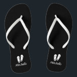 Personalized beach wedding flip flop slippers<br><div class="desc">Personalized beach wedding flip flops for bride and groom or guests. Elegant party favor set with custom last name or monogram and cute heart mini sandals Custom background and strap color for him and her / men and women. Romantic black and white his and hers wedge sandals with stylish script...</div>