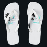 Personalized Beach Wedding Flip Flops<br><div class="desc">Custom Monogram Travel Wedding Flip Flops for Beach Weddings. Customize with your names, date, monogram, married last name initial and destination. A great welcome gift for your guests. Provide footwear for your guests for the beach ceremony. Matches the personalized wedding beach tote bag in our store which you can use...</div>