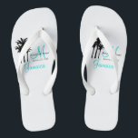Personalized Beach Wedding Flip Flops<br><div class="desc">Custom Monogram Travel Wedding Flip Flops for Beach Weddings. Customize with your names, date, monogram, married last name initial and destination. A great welcome gift for your guests. Provide footwear for your guests for the beach ceremony. Matches the personalized wedding beach tote bag in our store which you can use...</div>