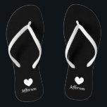 Personalized beach wedding flip flops for guests<br><div class="desc">Personalized beach wedding flip flops for guests. Elegant party favor set with custom last name or monogram and little heart love symbol. Custom background and strap color for him and her / men and women. Romantic black and white his and hers sandals with stylish script calligraphy typography. Fun for nautical...</div>