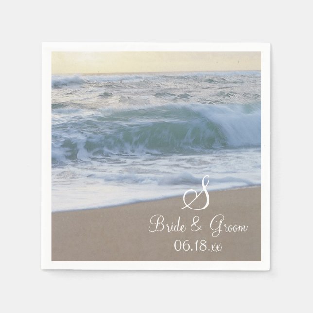 Personalized Beach Wedding Monogram Names Date Pap Napkins (Front)