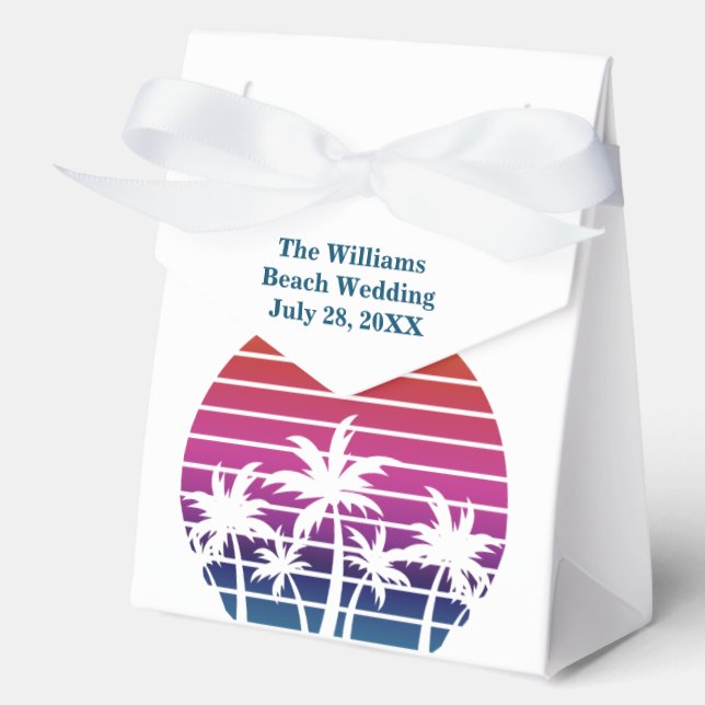 Personalized Beach Wedding Sunset Palm Trees Favor Boxes (Front)