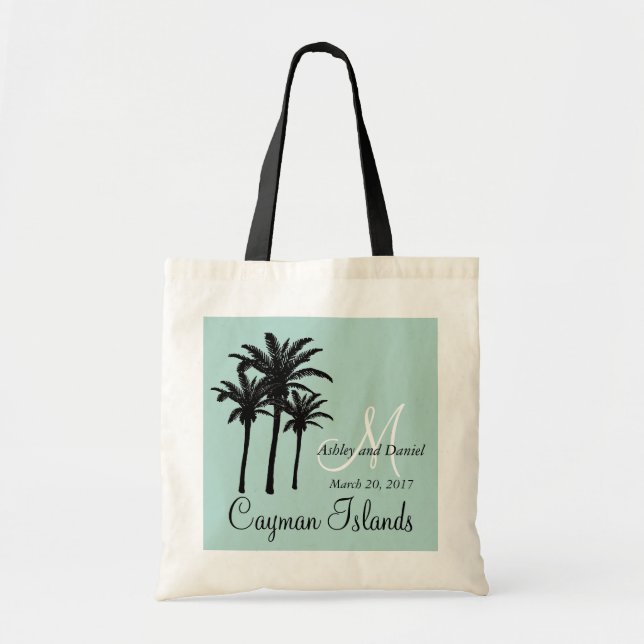 Personalized Beach Wedding Tote Bag Palm Trees (Front)