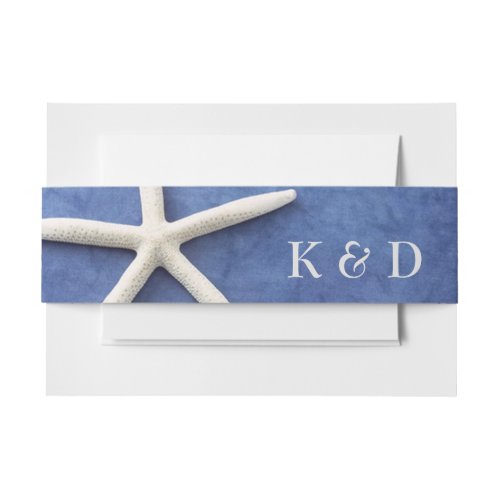 Personalized Beach Wedding White Star Fish on Blue Invitation Belly Band