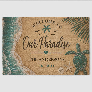 Personalized Beach Welcome Mat Turtle Coastal