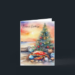Personalized Beach with Crab Christmas Tree  Holiday Card<br><div class="desc">Personalize this Christmas card!</div>