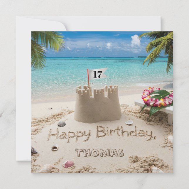 Personalized Beachside Birthday Design Card (Front)