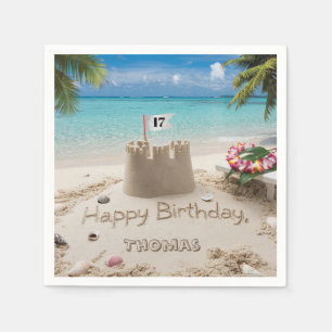 Personalized Beachside Birthday Design Napkins