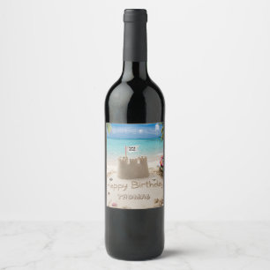 Personalized Beachside Birthday Design Wine Label