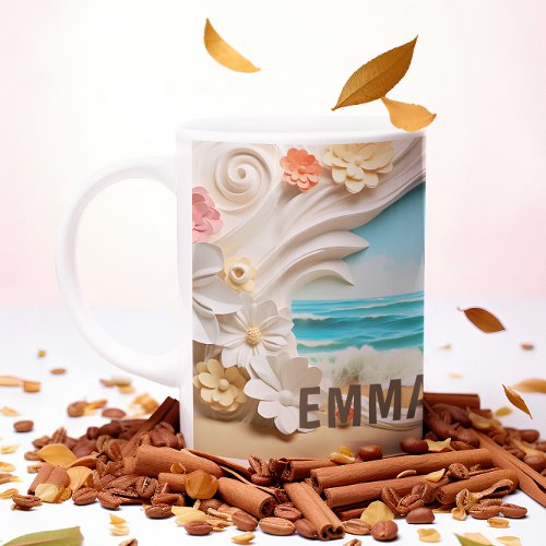Personalized Beachy Cove Floral 3D look Beach Coffee Mug