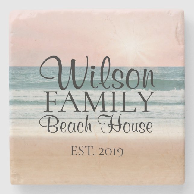 Personalized Beachy Seaside Costers Stone Coaster (Front)