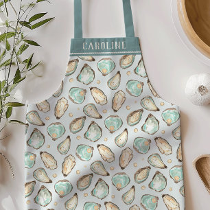 Personalized Beachy Summer Oyster & Pearl Pattern Apron